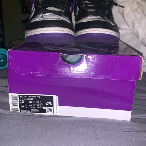 Dunk low court purple. Size 13 w box
